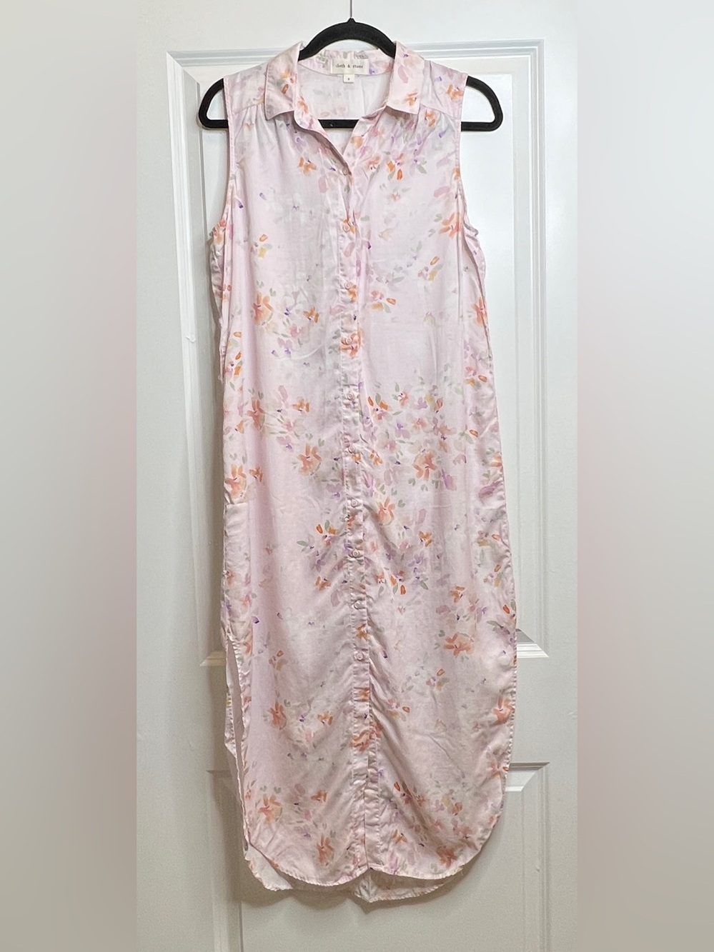 Cloth & Stone Anthropologie Floral Tencel Button Front Sleeveless Dress Small